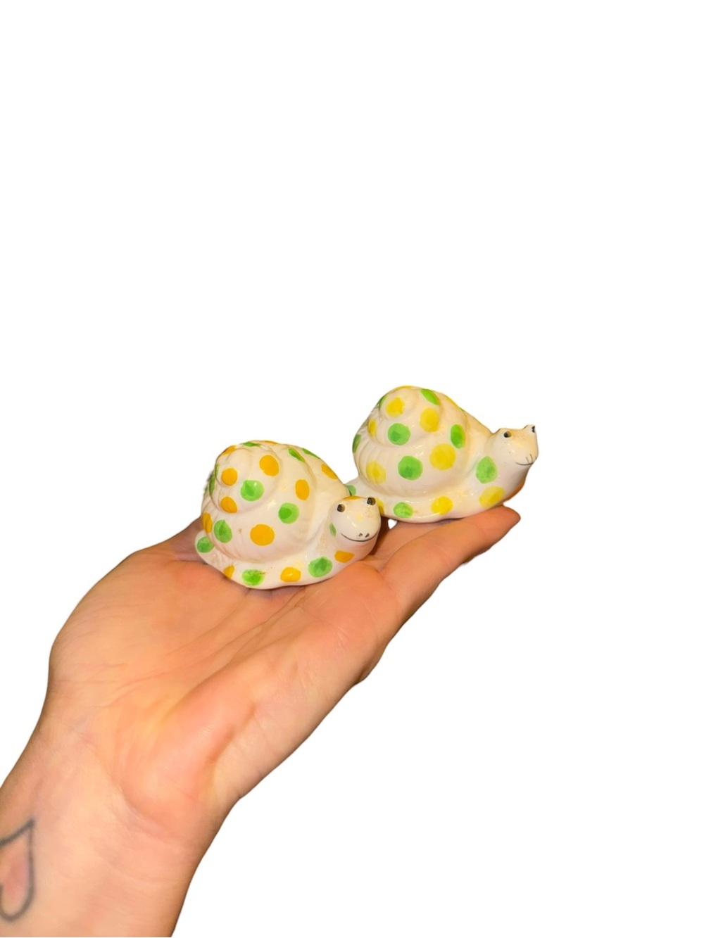 Vintage Yellow & Green Polka Dot snail shakers